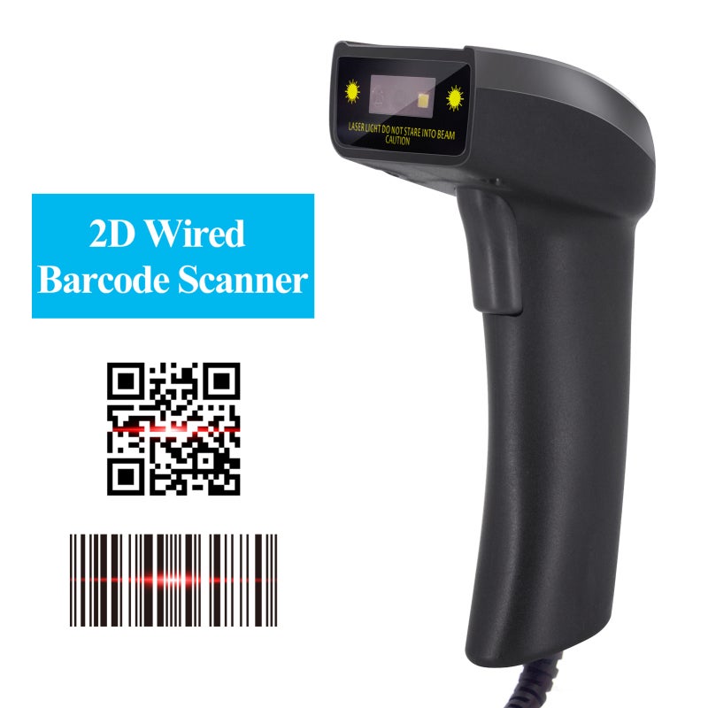 ماسح رموز شريطية USB ثنائي الأبعاد محمول سلكي لقراءة رموز شريطية أحادية الأبعاد مع محفز يدوي، مقاس شاشة CMOS 640*480، يدعم مسح الرموز على الورق والشاشات، متوافق مع أنظمة ويندوز وأندرويد وماك، مثالي للمتاجر السوبرmärكت والمتاجر التجارية والمكتبات - Image 1