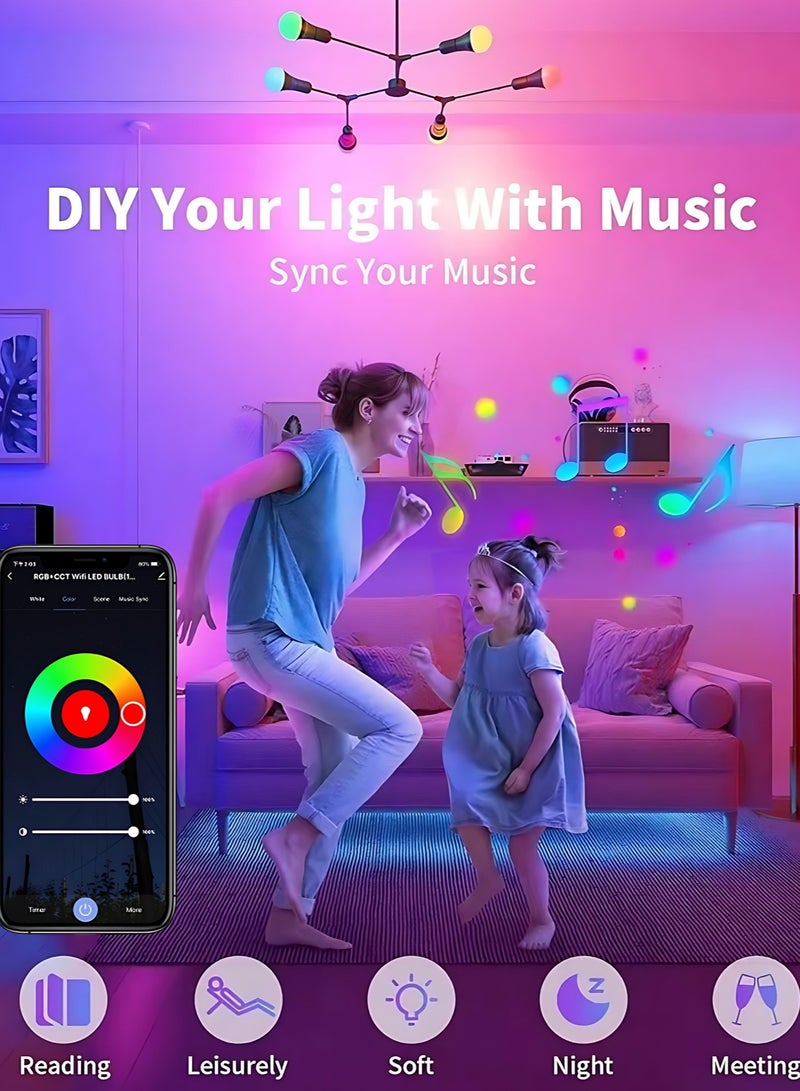 جنية مصباح LED ذكي قابل للتعتيم بقوة 9 واط RGB+CCT لون 16 مليون مع تحكم WiFi عبر تطبيق، تصميم موفر للطاقة لتزيين المنزل والاستخدام اليومي - Image 5