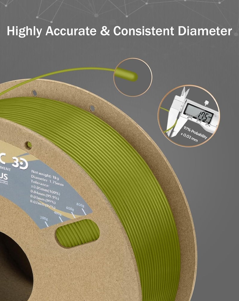DURAMIC 3D PLA+ Filament 1.75mm 1Kg Brownish Green, PLA Plus Filament 1Kg Spool(2.2lbs) Tougher and Stronger, Dimensional Accuracy Probability +/- 0.02mm - Image 3