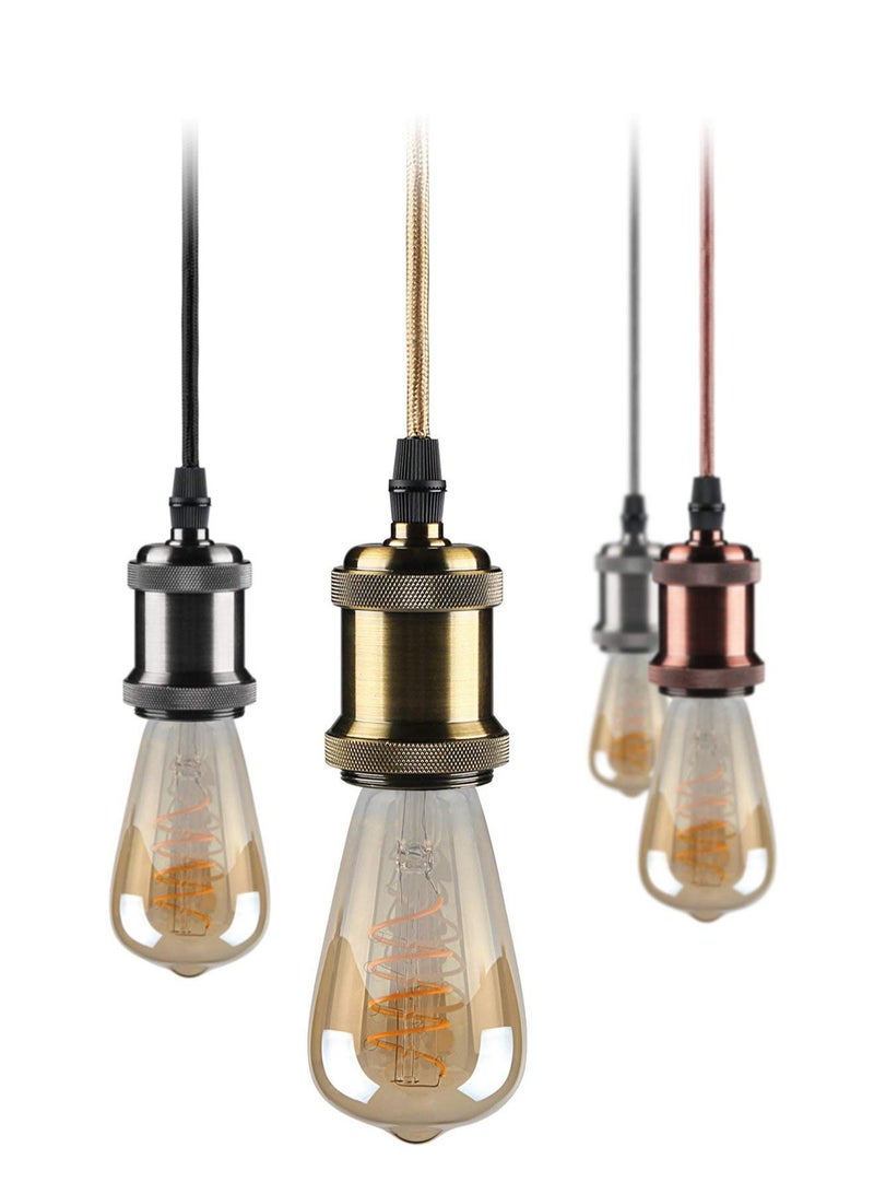 Excefore Ceiling Pendant & Lamp Holder, Metal Pendant Light Fitting, E27 Lamp Holder, Adjustable Cable Length, Fitting Set with Braided Fabric Cable (Red/Bronze)  - Image 2