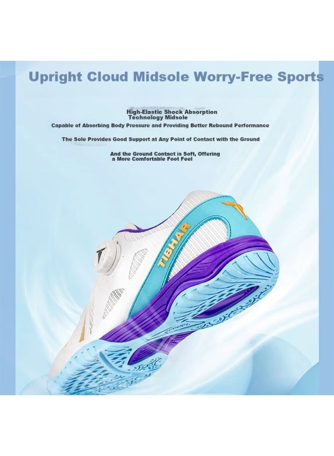 Tibhar Kids Table Tennis Shoes Jd Self-operated Non-slip Professional Compeion Shoes Durable Rubber Sole 02401 White Lake Blue/purple Size 38 - Image 2