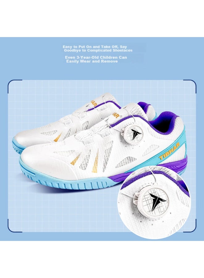 Tibhar Kids Table Tennis Shoes Jd Self-operated Non-slip Professional Compeion Shoes Durable Rubber Sole 02401 White Lake Blue/purple Size 38 - Image 1