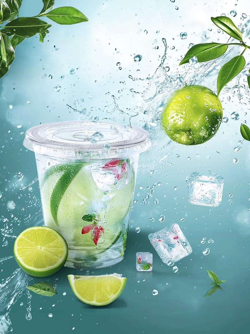 SHOPDAY 8 oz-Plastic-Cups-with-Lids - 150 Pack Disposable Clear Cups with Lids  Small Cups for Cold Drinks Smoothie Food  Coffee Cups with Lids - Image 5