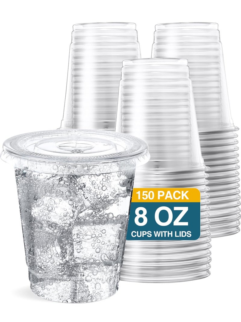SHOPDAY 8 oz-Plastic-Cups-with-Lids - 150 Pack Disposable Clear Cups with Lids  Small Cups for Cold Drinks Smoothie Food  Coffee Cups with Lids - Image 1
