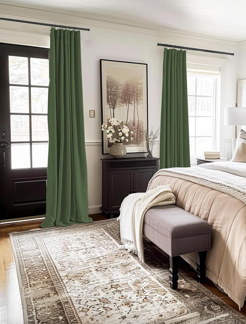 100% Blackout Shield Full Blackout Curtains for Bedroom 120 inch Length 2 Panels Set  Clip Rings/Rod Pocket Faux Linen Black Out Curtains for Living Room  Thermal Insulated  50Wx120L  Moss Green - Image 4
