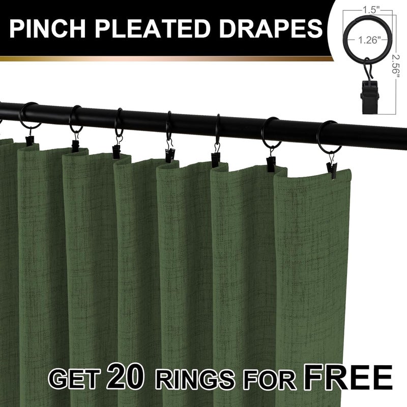 100% Blackout Shield Full Blackout Curtains for Bedroom 120 inch Length 2 Panels Set  Clip Rings/Rod Pocket Faux Linen Black Out Curtains for Living Room  Thermal Insulated  50Wx120L  Moss Green - Image 5