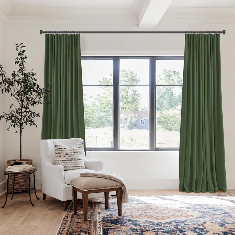 100% Blackout Shield Full Blackout Curtains for Bedroom 120 inch Length 2 Panels Set  Clip Rings/Rod Pocket Faux Linen Black Out Curtains for Living Room  Thermal Insulated  50Wx120L  Moss Green - Image 3