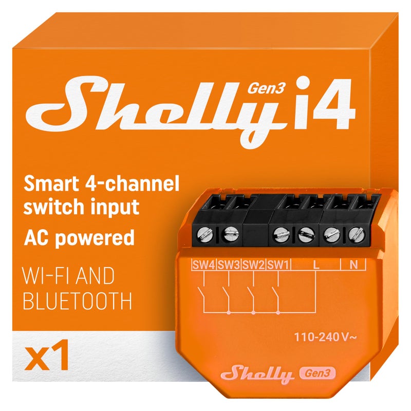 Shelly i4 Gen3 WiFi Smart 4Digital inputs Controller of Shelly Relays Home Automation Compatible with Alexa Google Home iOS Android App No Hub Remote Control MultiClick