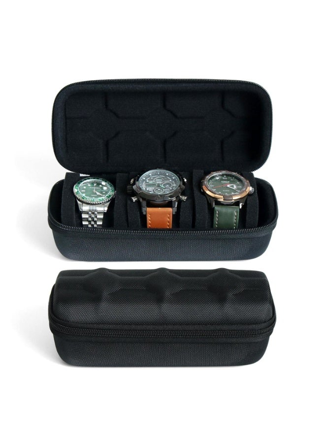 شابية صندوق منظم للساعات الصلبة بثلاث فتحات للرجال أو النساء، حافظة سفر لتخزين الساعات المحمولة وحامل عرض للساعات اليدوية والساعات الذكية حتى 55 مم (أسود) - Image 1