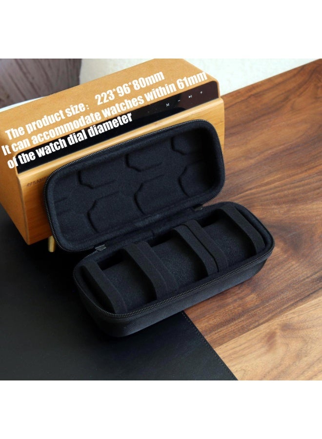 شابية صندوق منظم للساعات الصلبة بثلاث فتحات للرجال أو النساء، حافظة سفر لتخزين الساعات المحمولة وحامل عرض للساعات اليدوية والساعات الذكية حتى 55 مم (أسود) - Image 3
