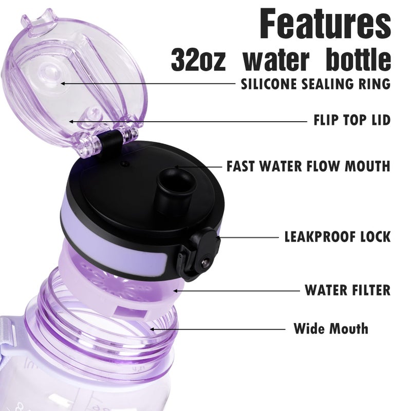 OLDLEY Water Bottle, 32oz Motivational Sports Water Bottle with Time Marker - Times to Drink - Tritan, BPA Free, Wide Mouth Leakproof,Anniversary Birthday Gifts for Men Women, Amethyst (1 Bottle) - Image 5