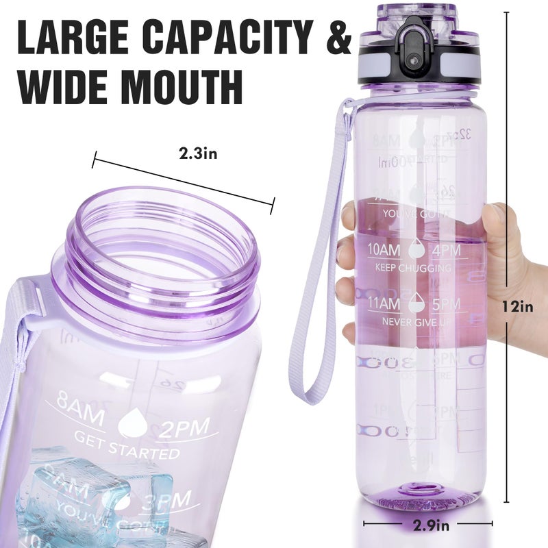 OLDLEY Water Bottle, 32oz Motivational Sports Water Bottle with Time Marker - Times to Drink - Tritan, BPA Free, Wide Mouth Leakproof,Anniversary Birthday Gifts for Men Women, Amethyst (1 Bottle) - Image 4