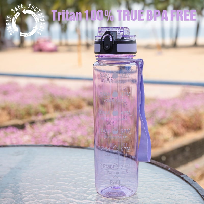 OLDLEY Water Bottle, 32oz Motivational Sports Water Bottle with Time Marker - Times to Drink - Tritan, BPA Free, Wide Mouth Leakproof,Anniversary Birthday Gifts for Men Women, Amethyst (1 Bottle) - Image 2