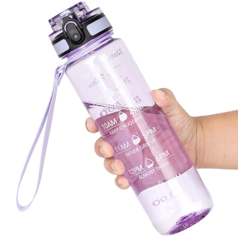 OLDLEY Water Bottle, 32oz Motivational Sports Water Bottle with Time Marker - Times to Drink - Tritan, BPA Free, Wide Mouth Leakproof,Anniversary Birthday Gifts for Men Women, Amethyst (1 Bottle) - Image 1