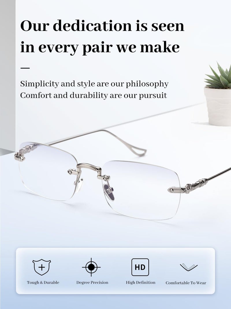 LUFF Reading Glasses Men Women,Rimless Mens Readers Blue Light Metal Computer Eyeglasses Anti-Eyestrain/Dryness/Glare(0.6oz) - Image 2