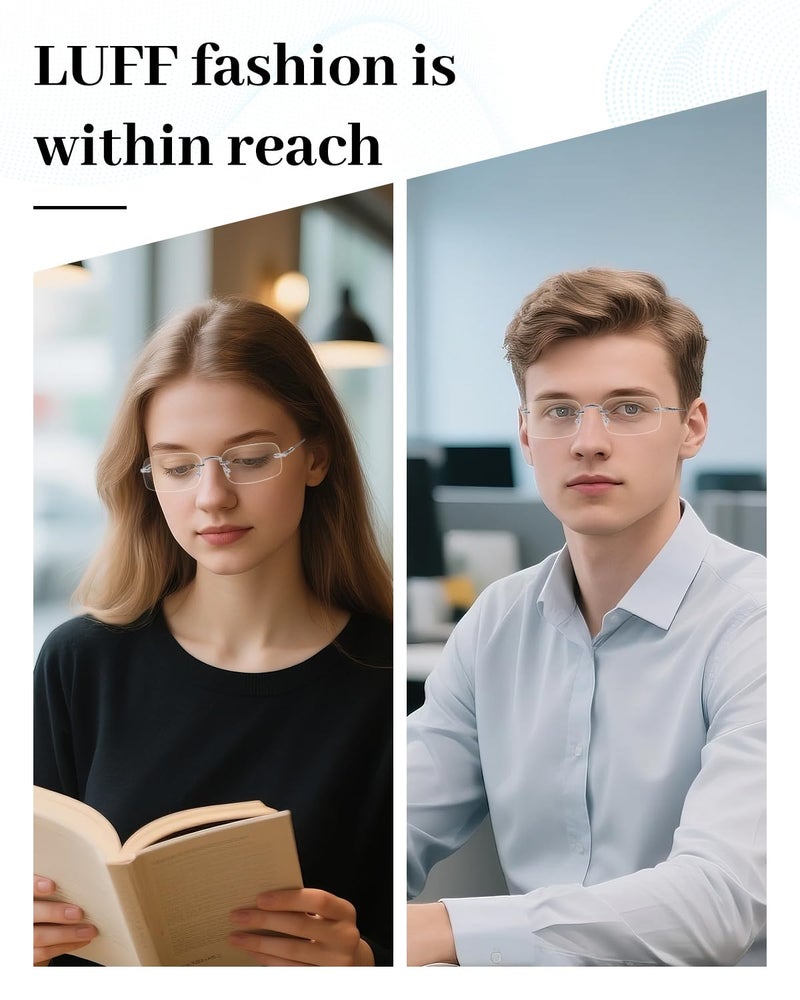 LUFF Reading Glasses Men Women,Rimless Mens Readers Blue Light Metal Computer Eyeglasses Anti-Eyestrain/Dryness/Glare(0.6oz) - Image 3