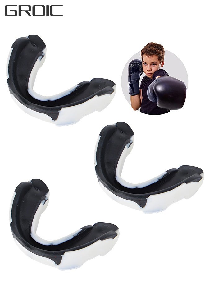 GROIC 3 Pack Youth Mouth Guard Sports Mouthguard Double Colored Teeth Braces with Case for Football Basketball Boxing MMA Hockey Lacrosse Rugby Taekwondo  - Image 1