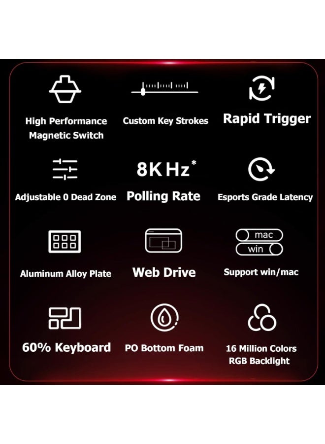MADLIONS MAD 68 HE RGB PRO 60% Wired Magnetic Switch Gaming Keyboard with Adjustable Actuation, 8K Hz Polling Rate, Rapid Trigger Mode, Hall Effect Switches, for PC/Mac, White - Image 2