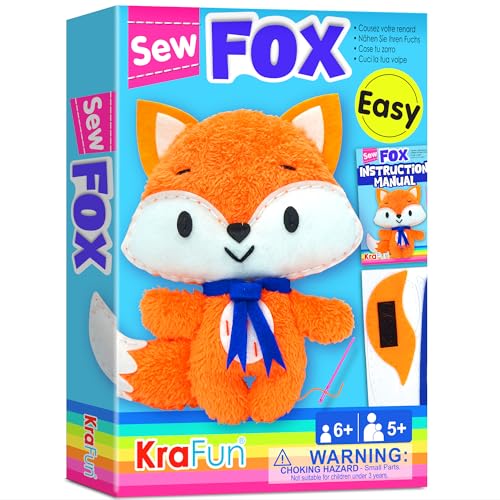KRAFUN Beginner Sewing Kit for Kids My First Fox Stuffed Animal Craft PrePunched Thick Felt ChildSafe Plastic Needles NoMess DIY Educational Activity Gift for Girls Boys Ages 610 - Image 1