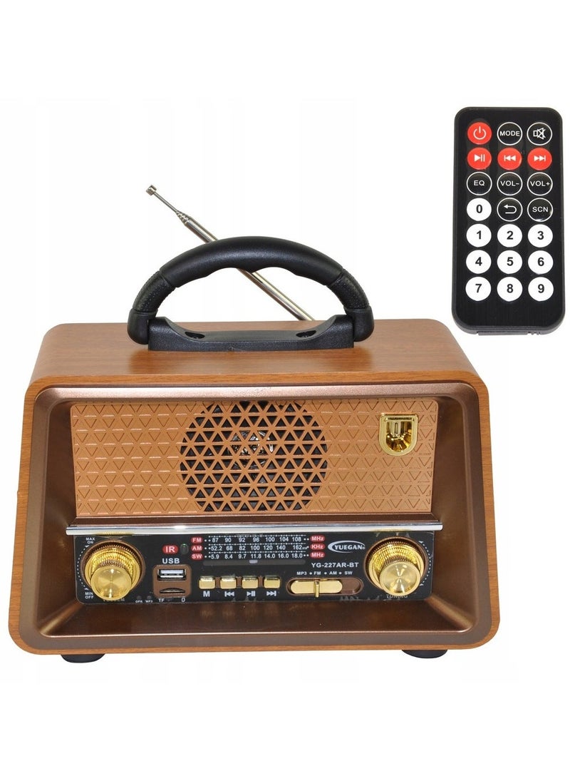 Denx Rechargeable Hi-Fi Radio With Remote Control, Large Capacity Battery, Portable, Retro Style Fm Radio, Support Bluetooth, Sd Card Slot, Usb And Aux Port  - Image 1