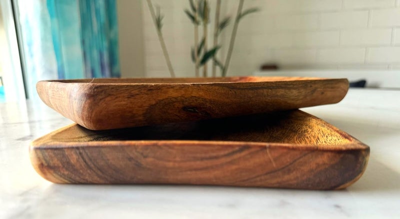 appeasy Wooden Rectangle Platter | Wooden Serving Tray | Appetizer Plate | Snacks Serving Plate for Home Kitchen and Cafe Restaurant (Pack of 2) - Image 2