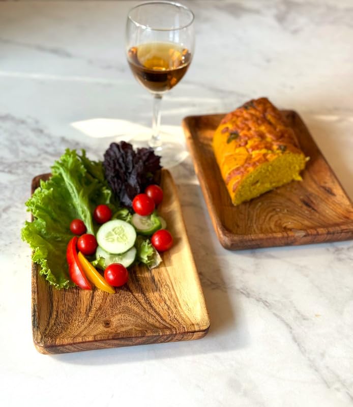 appeasy Wooden Rectangle Platter | Wooden Serving Tray | Appetizer Plate | Snacks Serving Plate for Home Kitchen and Cafe Restaurant (Pack of 2) - Image 3