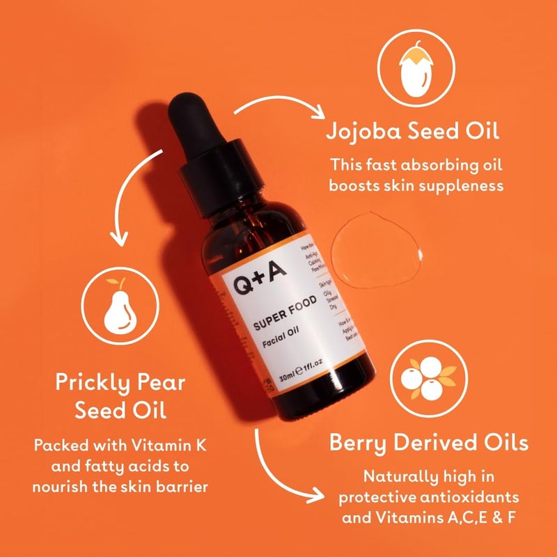 Q+A Super Food Facial Oil (30ml), Natural Vitamin-Rich Face Oil with Jojoba, Vitamin E Oil, Deeply Nourishes and Hydrates Dry, Sensitive, and Normal Skin, Boosts Skin Radiance and Glow - Image 3
