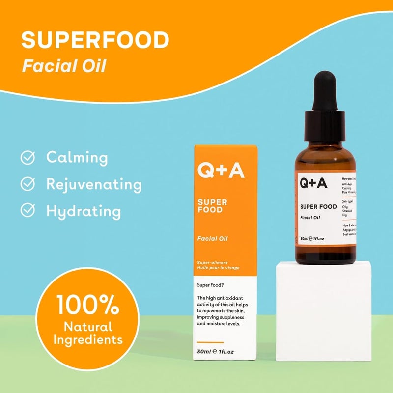 Q+A Super Food Facial Oil (30ml), Natural Vitamin-Rich Face Oil with Jojoba, Vitamin E Oil, Deeply Nourishes and Hydrates Dry, Sensitive, and Normal Skin, Boosts Skin Radiance and Glow - Image 2