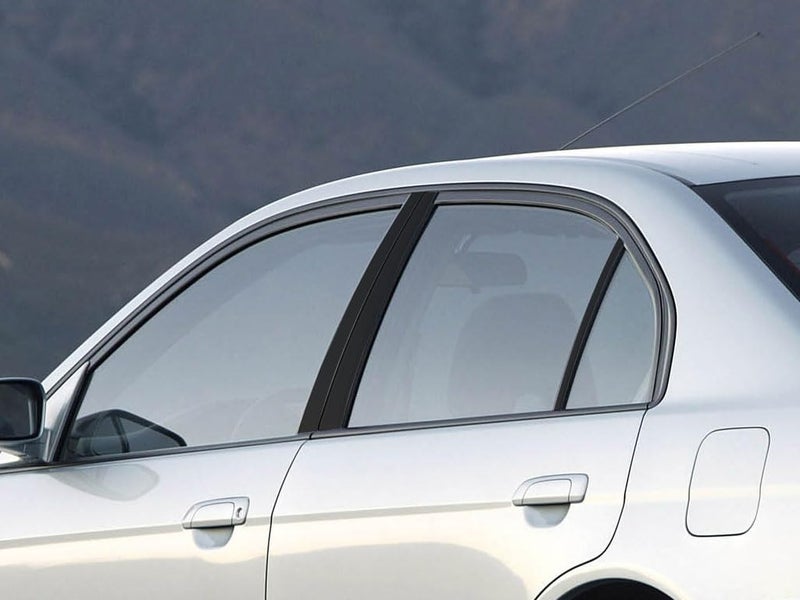 Rvinyl Pillar Post Pre Cut Window Trim Kits in Matte Black Compatible with Honda Civic 20012005 Sedan Adhesive Backs