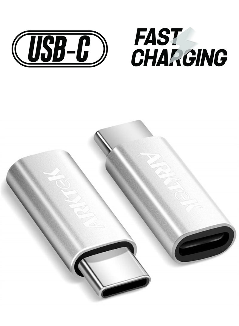 ARKTEK USB-C Adapter i OS Lighting Cable (Female) to USB Type C (Male) - Only Charging Adapter for Phone 13 Galaxy S20 Note 10 Pixel 4 and More (2 Pack, Silver) - Image 1