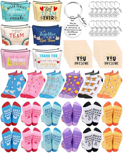 Dansydaisy Set of 48 Best Team Gifts for Women Bulk Novelty Appreciation Favors Inspirational Keychians Cards Socks Cosmetic Bags for Employee Teachers Nurses Volunteers Thank You Gift Basket Stuffer - Image 1