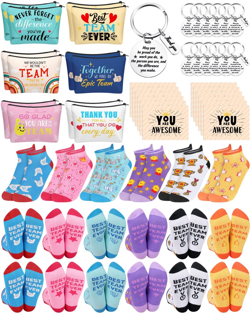 Dansydaisy Set of 48 Best Team Gifts for Women Bulk Novelty Appreciation Favors Inspirational Keychians Cards Socks Cosmetic Bags for Employee Teachers Nurses Volunteers Thank You Gift Basket Stuffer - Image 2