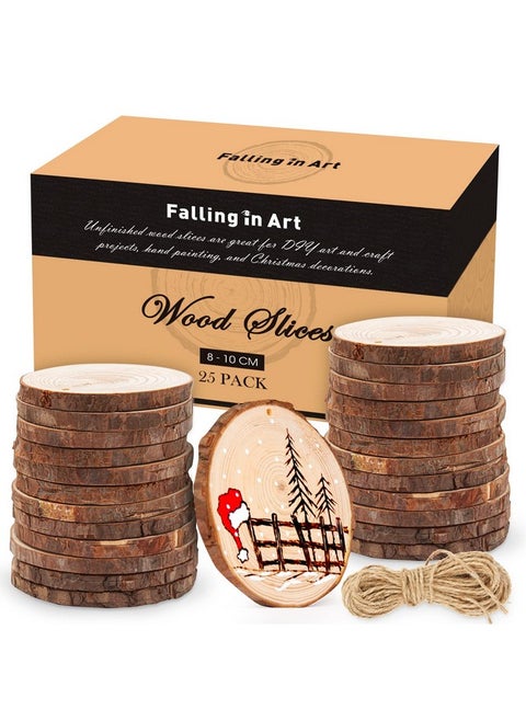 3.14 Inches Natural Wood Slices Set For Crafts 25Pcs Round Wood Discs With Predrilled Hole For Diy Projects Christmas Ornaments And Wedding Decoration