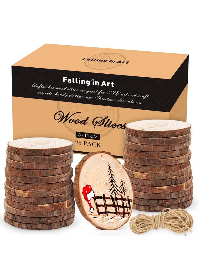 Falling In art - 3.14 Inches Natural Wood Slices Set For Crafts 25Pcs Round Wood Discs With Predrilled Hole For Diy Projects Christmas Ornaments And Wedding Decoration - Image 1