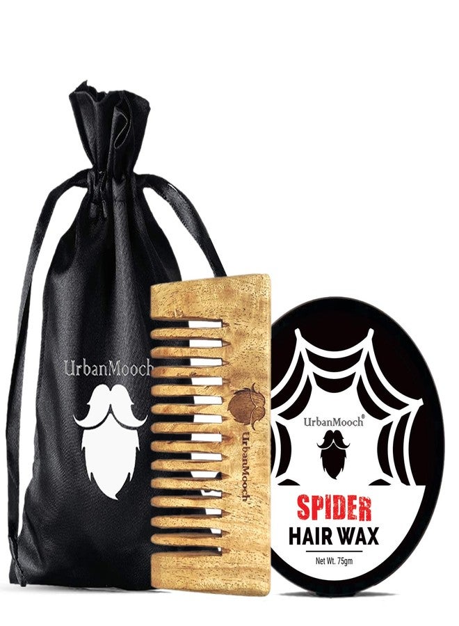 UrbanMooch Hair Styling Spider Wax for Men (75gm) with Neem Wood Comb | Strong Hold, Matte Finish, Non-Sticky | Hair Wax for Long-Lasting Hairstyles | Hair Styling Combo for Men - Image 1