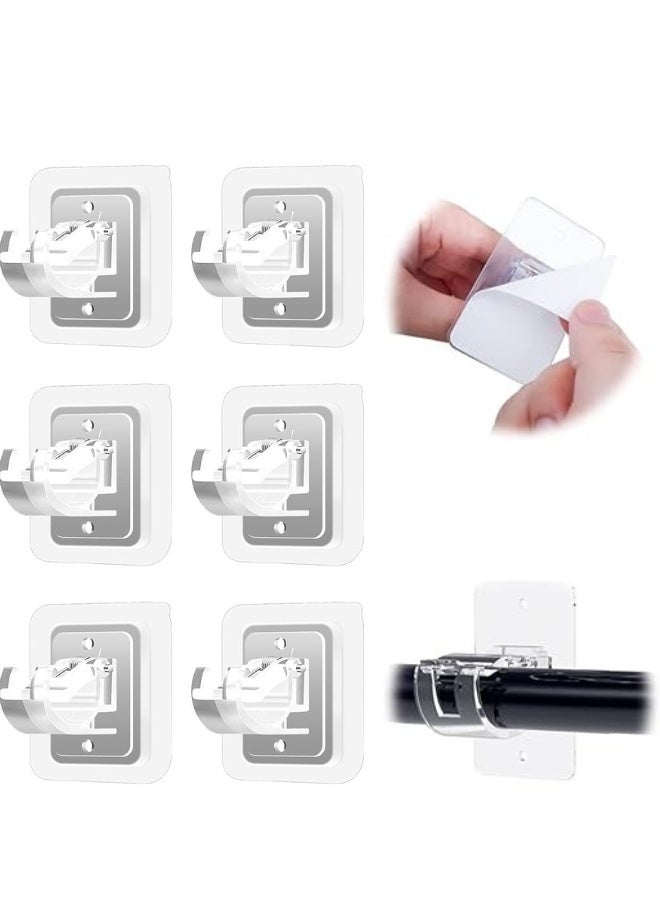 حامل قضيب ستارة بدون حفر، 6 قطع، خطافات تثبيت قضيب ستارة ذاتية اللصق بدون مسامير، خطاف تثبيت قابل للتعديل لحامل مناشف الستائر للاستخدام المنزلي والحمام والمطبخ والفنادق (شفاف) - Image 1