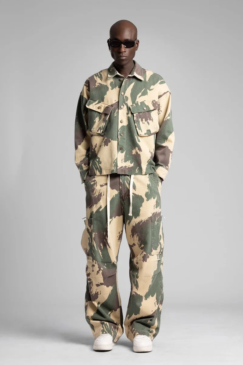 Catch Patterned Shirt with Flap Cargo Pockets