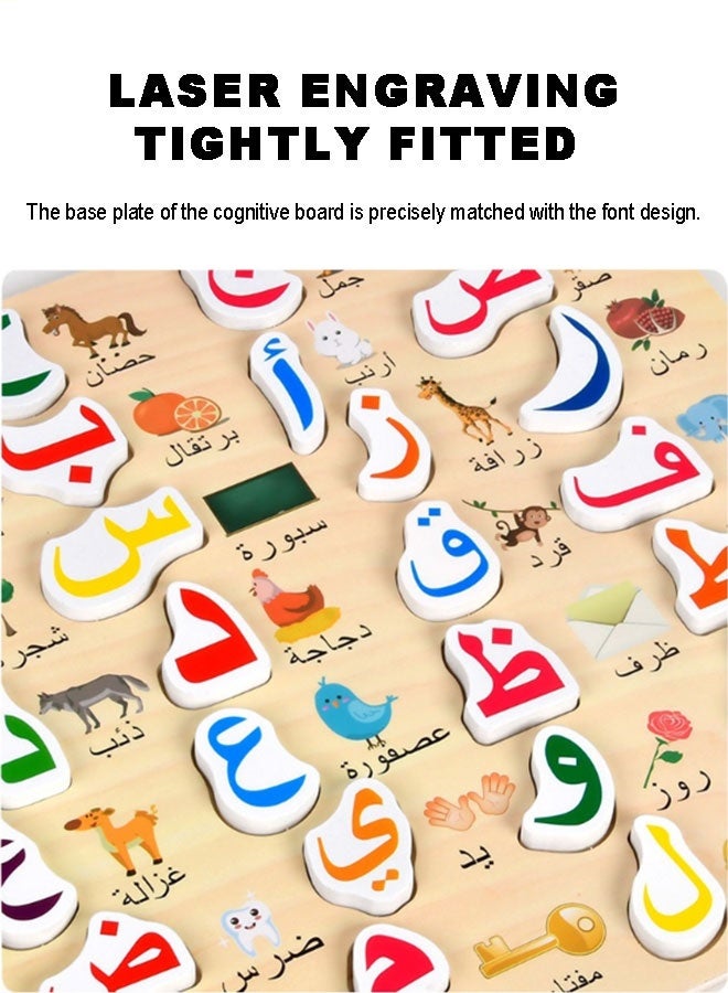 JSAITOYS Arabic Educational Learning Letters Numbers Toy Alphabet Wooden Puzzle Wooden Matching Game Kids Arabic 3D Puzzle Wooden Board - Image 3