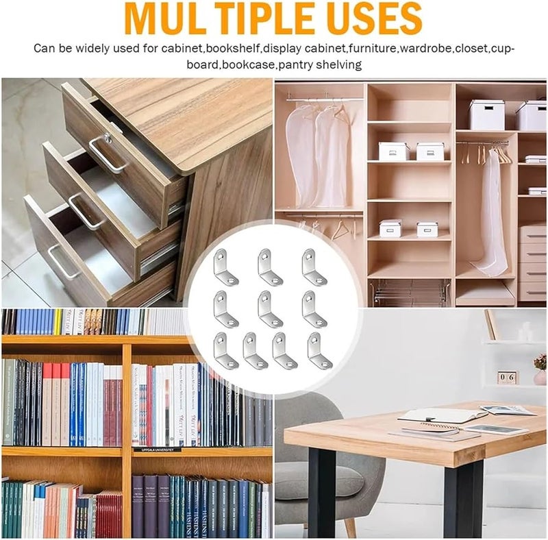 50 قطعة من قوس الزاوية اليمنى على شكل حرف L مع براغي لدعم إطار خزانة الأثاث - Image 3