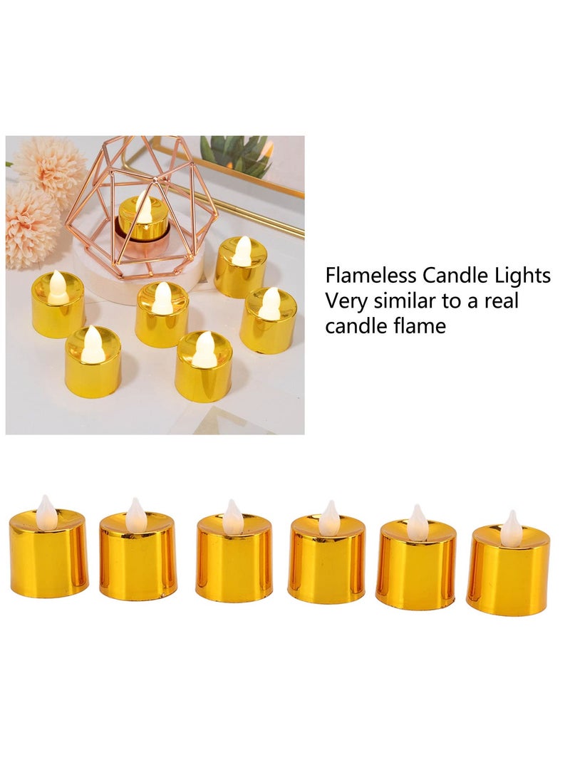 KASTWAVE Flameless Candles Set, 12 Pack Gold LED Votive Tea Lights, Battery Operated Gold Glitter Flickering Fake Candles, LED Electronic Candle Lamp for Wedding Birthday Party Home Decor - Image 3