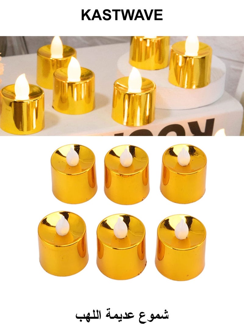 KASTWAVE Flameless Candles Set, 12 Pack Gold LED Votive Tea Lights, Battery Operated Gold Glitter Flickering Fake Candles, LED Electronic Candle Lamp for Wedding Birthday Party Home Decor - Image 1