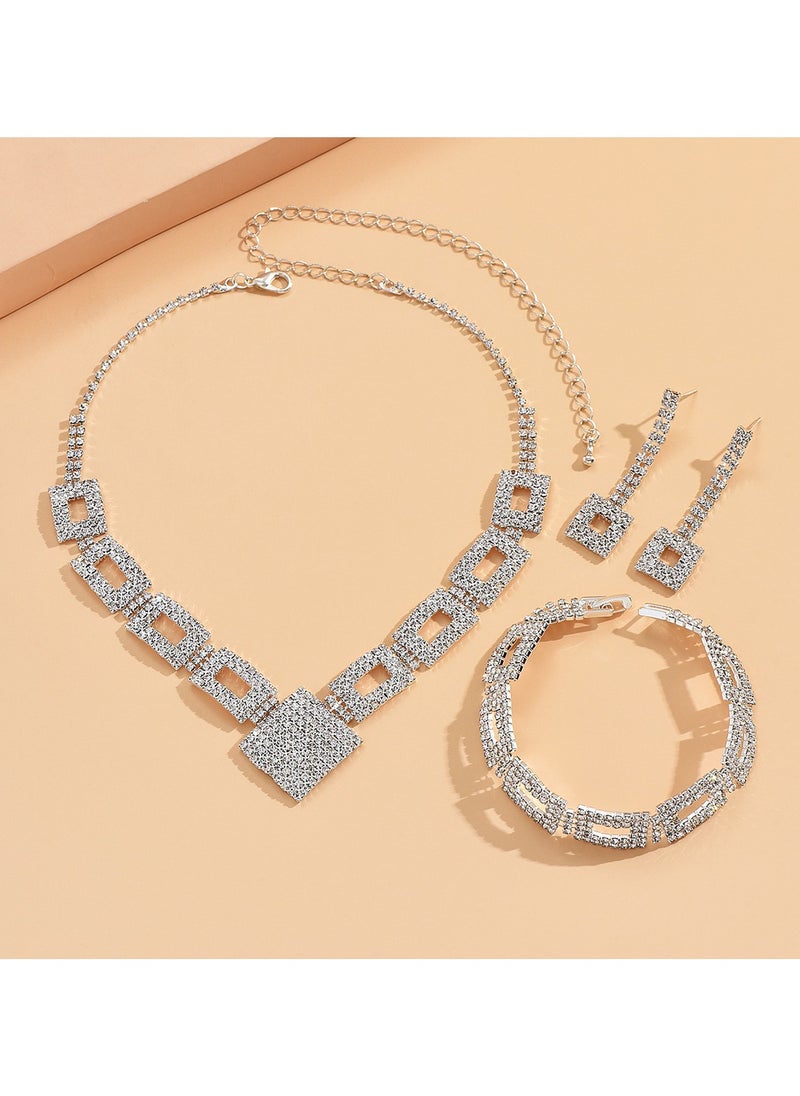 Miluraining - 3Pcs Jewelry Set With Necklace Bracelet and Earrings, Full Rhinestone V Neck Necklace and Crystal Earrings, Party Wedding dress Accessories, Bridal Bridesmaid Costume,Jewelry Set for Women and Girls - Image 1