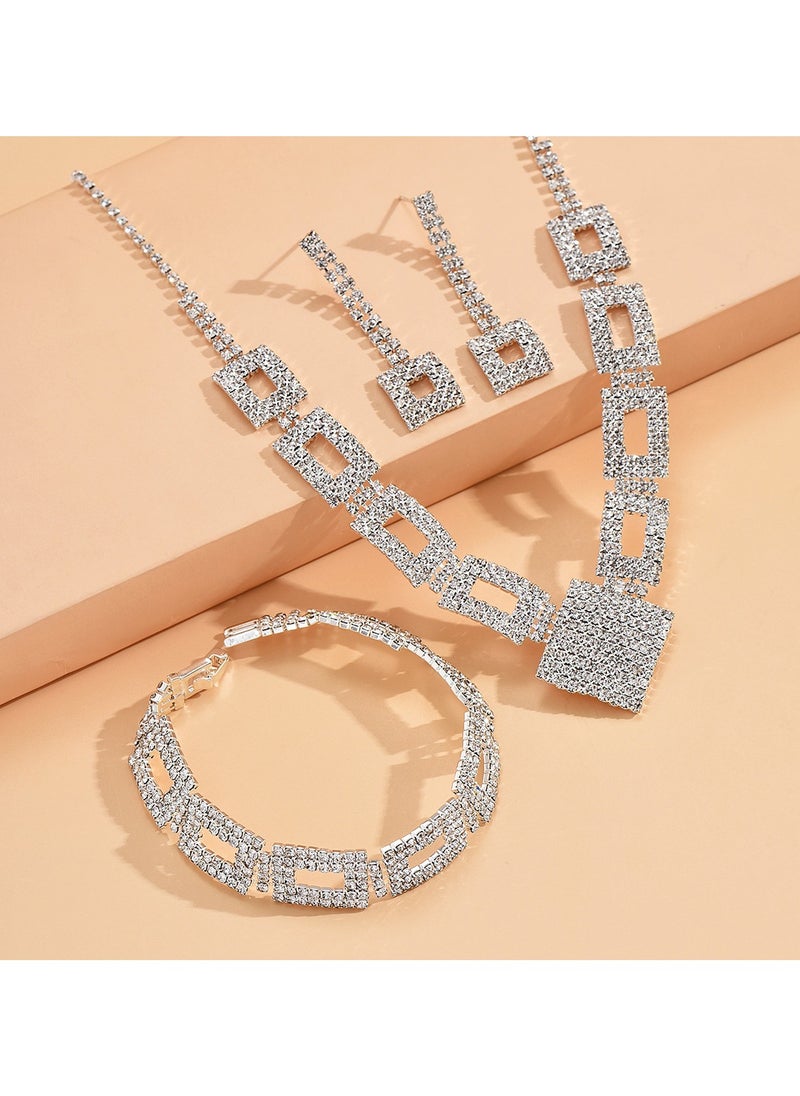 Miluraining - 3Pcs Jewelry Set With Necklace Bracelet and Earrings, Full Rhinestone V Neck Necklace and Crystal Earrings, Party Wedding dress Accessories, Bridal Bridesmaid Costume,Jewelry Set for Women and Girls - Image 1
