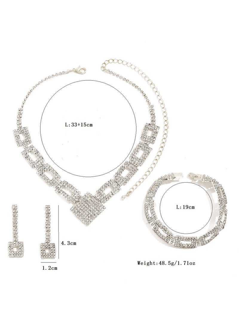 Miluraining - 3Pcs Jewelry Set With Necklace Bracelet and Earrings, Full Rhinestone V Neck Necklace and Crystal Earrings, Party Wedding dress Accessories, Bridal Bridesmaid Costume,Jewelry Set for Women and Girls - Image 1