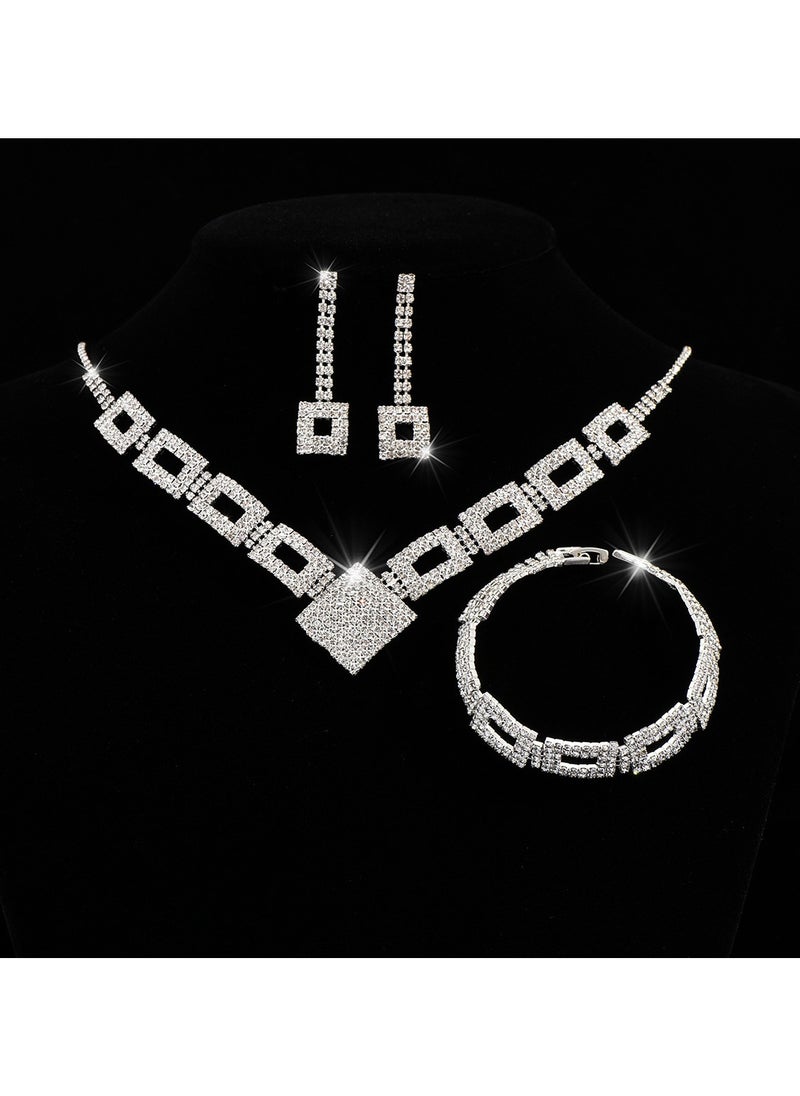 Miluraining - 3Pcs Jewelry Set With Necklace Bracelet and Earrings, Full Rhinestone V Neck Necklace and Crystal Earrings, Party Wedding dress Accessories, Bridal Bridesmaid Costume,Jewelry Set for Women and Girls - Image 1
