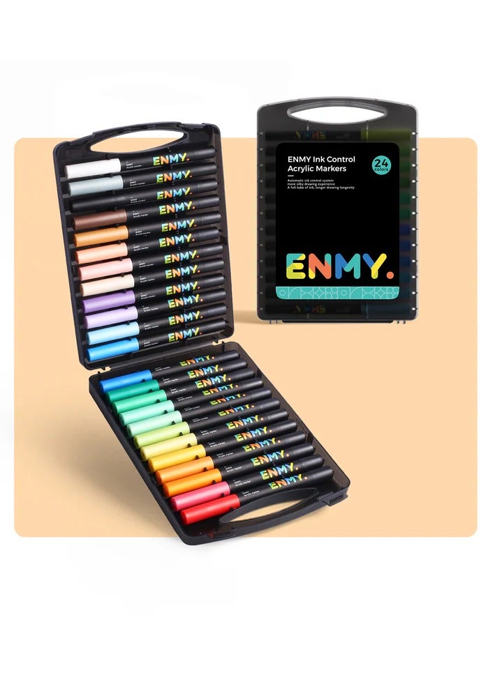 العدو أقلام أكرليك ENMY بـ 24 لونًا – ماركرز أكريليك سائل مباشر للقماش، الخشب، الزجاج، الصخور، والهدايا – ألوان نابضة، تدفق حبر سلس، ظلال لون البشرة – مثالي للفنانين وهواة الحرف اليدوية - Image 1