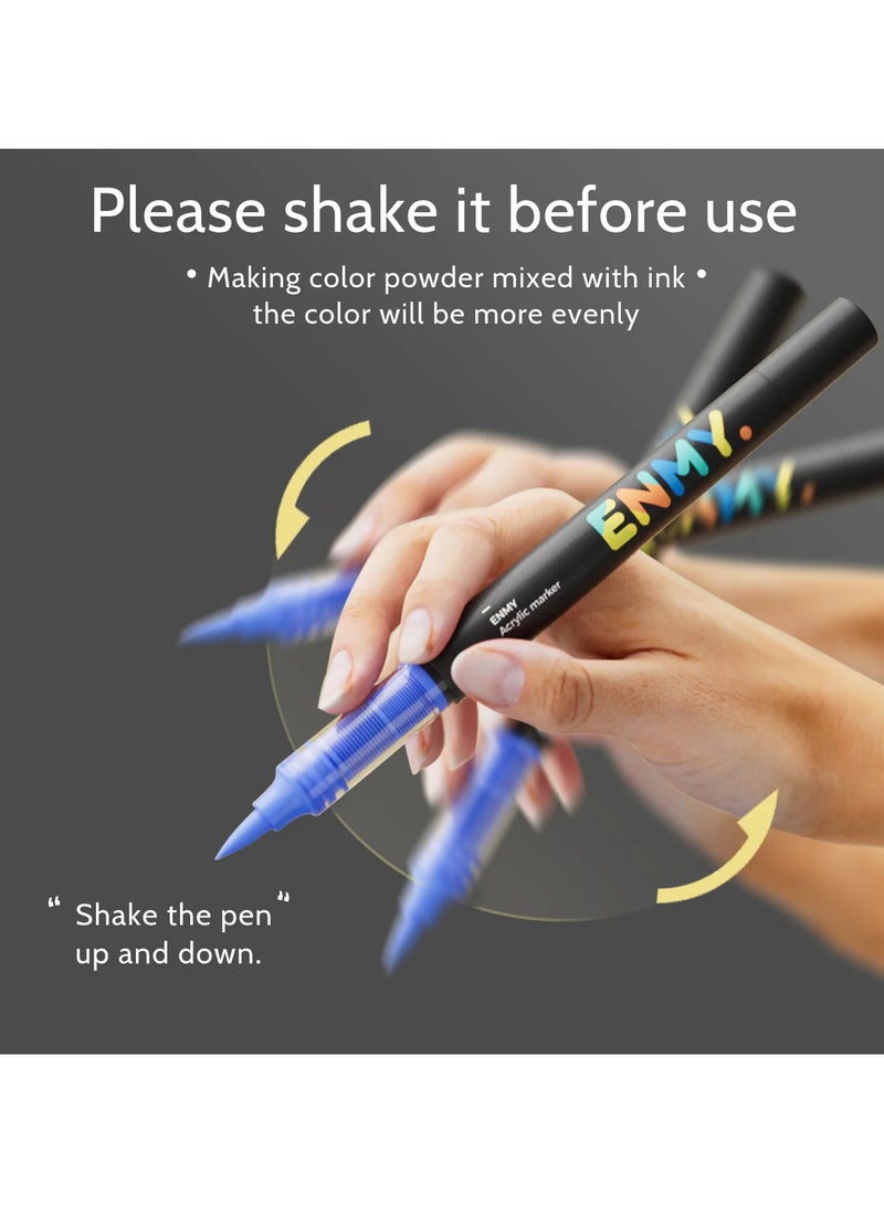 العدو أقلام أكرليك ENMY بـ 24 لونًا – ماركرز أكريليك سائل مباشر للقماش، الخشب، الزجاج، الصخور، والهدايا – ألوان نابضة، تدفق حبر سلس، ظلال لون البشرة – مثالي للفنانين وهواة الحرف اليدوية - Image 4