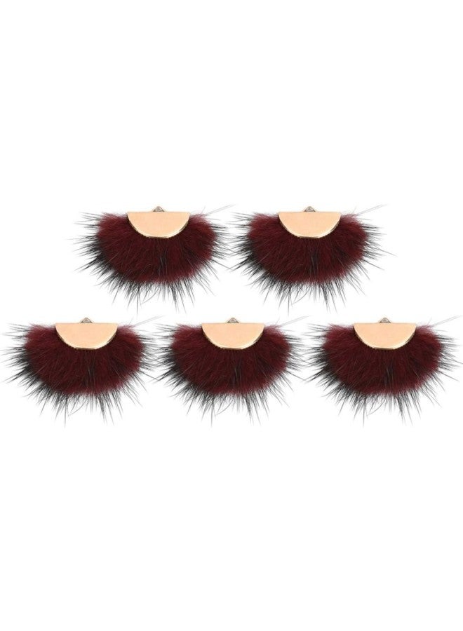 klarako 5pcs Pompom Earring Charms Faux Fur Fan Shape Earring Pendant Colorful DIY Fluffy Dangle Earring Charms for DIY Earring Jewelry Making Supplies (Claret)  - Image 1