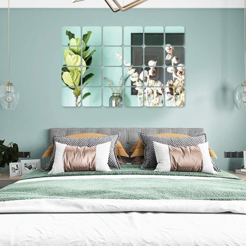 KimDaro 15 Pieces Flexible Mirror Wall Stickers Set Removable Acrylic Mirror Circle Self Adhesive Plastic Mirror Decal for Home Decor (Square) - Image 4