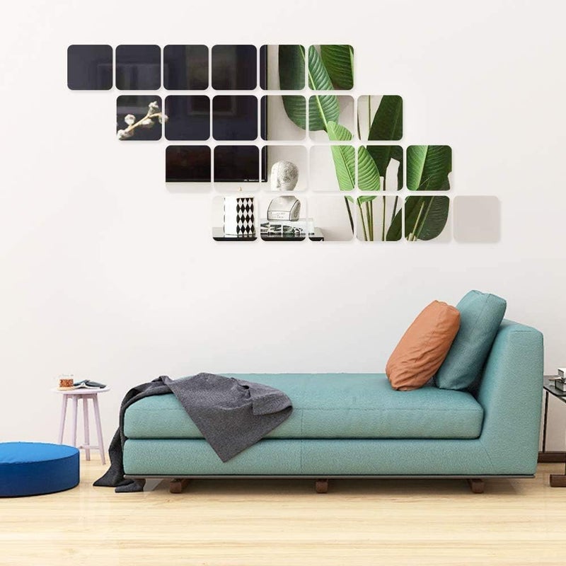 KimDaro 15 Pieces Flexible Mirror Wall Stickers Set Removable Acrylic Mirror Circle Self Adhesive Plastic Mirror Decal for Home Decor (Square) - Image 2